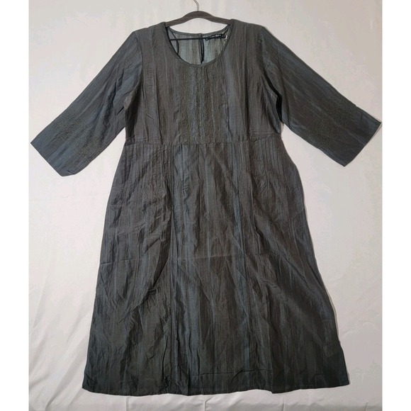 Gudrun Sjoden Dresses & Skirts - Gudrun Sjoden Melody Dress Organic Cotton/Silk Midi Medium Dark Teal Embroidered